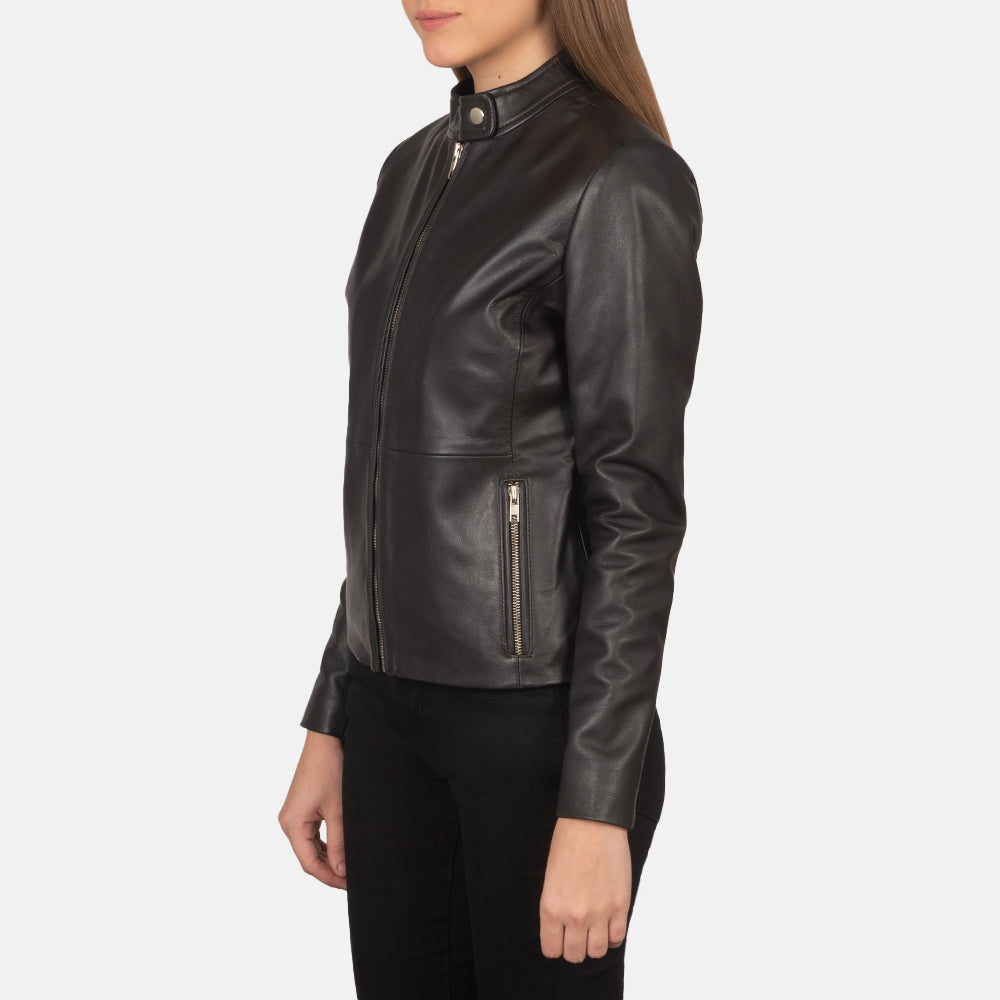 Brown Sheepskin Leather Biker Jacket - Rückansicht mit passgenauen Schultern &amp; sauberem Saum