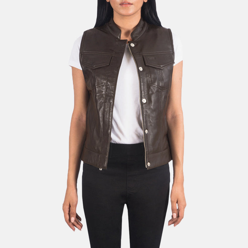Rayne Moto Braun Lederweste für Damen