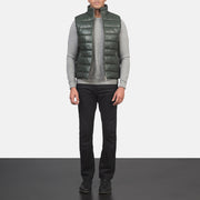 
Reeves Grün Leather Steppweste für Herren - Seitenansicht mit ergonomischem Ärmelschnitt & sportlicher Passform