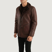 
Distressed Brown Sheepskin Burnishing Aviator Jacket - Rückansicht mit passgenauen Schultern & sauberem Saum
