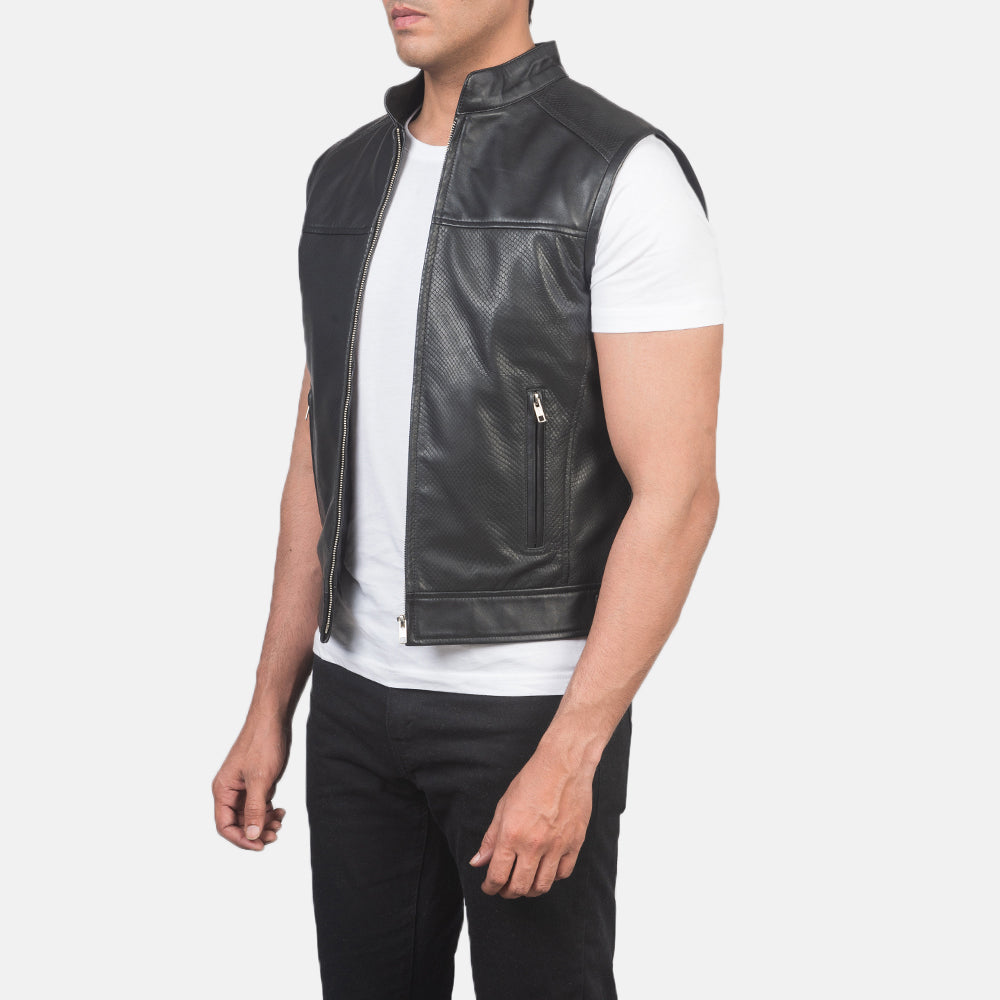 
Black Cowhide &Amp; Sheepskin Leather Biker Jacket - Rückansicht mit passgenauen Schultern & sauberem Saum