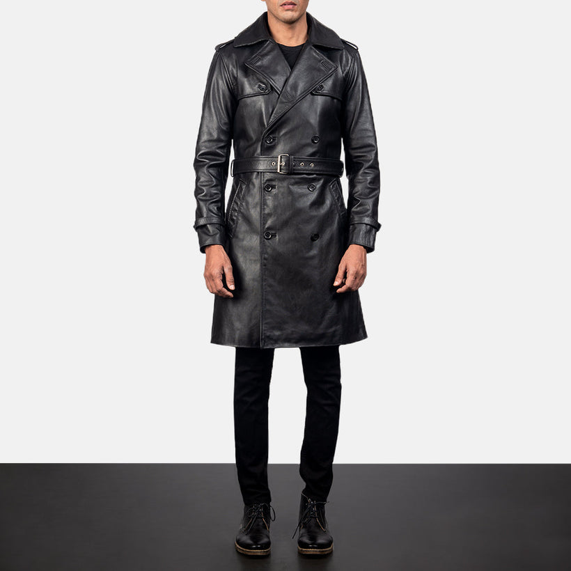 Royson Schwarz Leather Duster Ledermantel für Herren