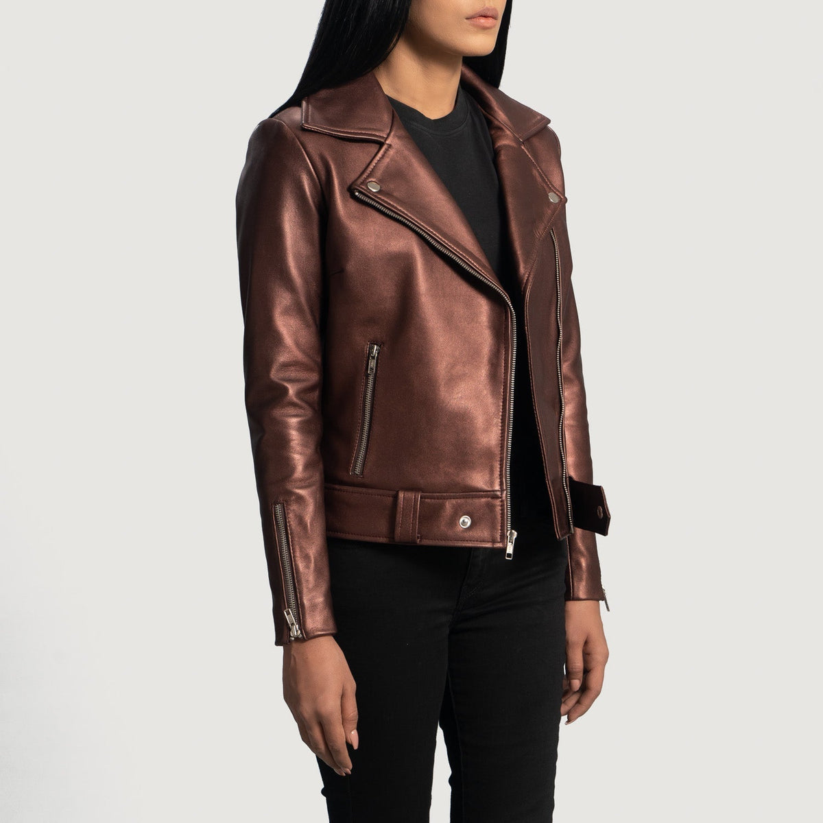 Maroon Sheepskin Leather Biker Jacket - Rückansicht mit passgenauen Schultern &amp; sauberem Saum
