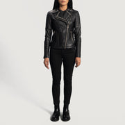
Detailansicht of Notch & Zipper Hardware on Sally Mae mit Nietenbesatz Schwarz Leder-Bikerjacke für Damen
