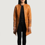 Women's Sandy Hellbraun Dye Ledermantel für Damen - Seitenansicht mit ergonomischem Ärmelschnitt