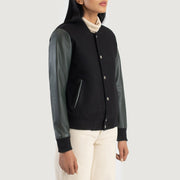 
Green Sheepskin Leather Bomber Jacket - Rückansicht mit passgenauen Schultern & sauberem Saum
