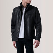 Sean Schwarz Snuffed Classic Lederjacke für Herren For Men in Distressed Black Sheepskin Snuffed - Vorderansicht &amp; maßgeschneiderte Silhouette | Online Kaufen