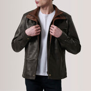 Sean Braun Leather Classic Lederjacke für Herren For Men in Brown Sheepskin Leather - Vorderansicht &amp; maßgeschneiderte Silhouette | Online Kaufen