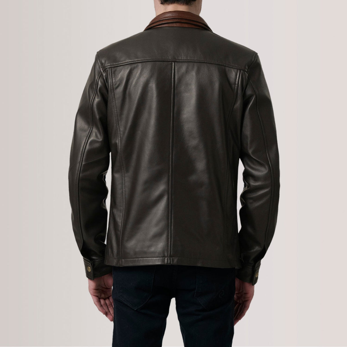 Detailansicht of Shirt &amp; Zipper Hardware on Sean Braun Leather Classic Lederjacke für Herren For Men