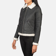 
Sherilyn B-3 Schwarz Leder-Bomberjacke für Damen – alternate product view 2