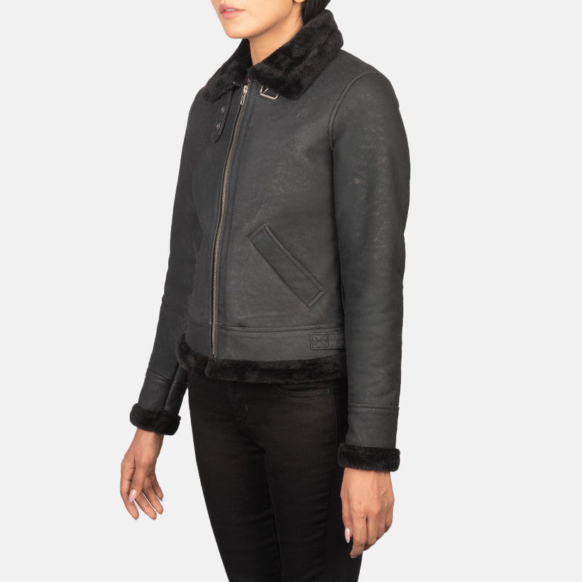 Sherilyn B-3 Schwarz Leder-Bomberjacke für Damen