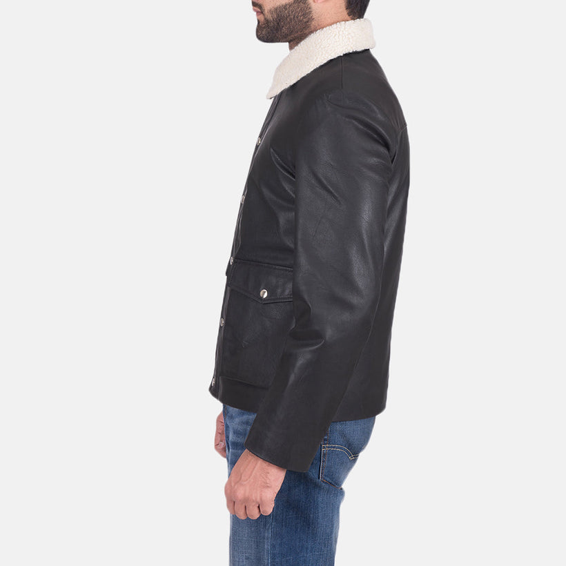 Snow Cole Schwarz Lederjacke für Herren