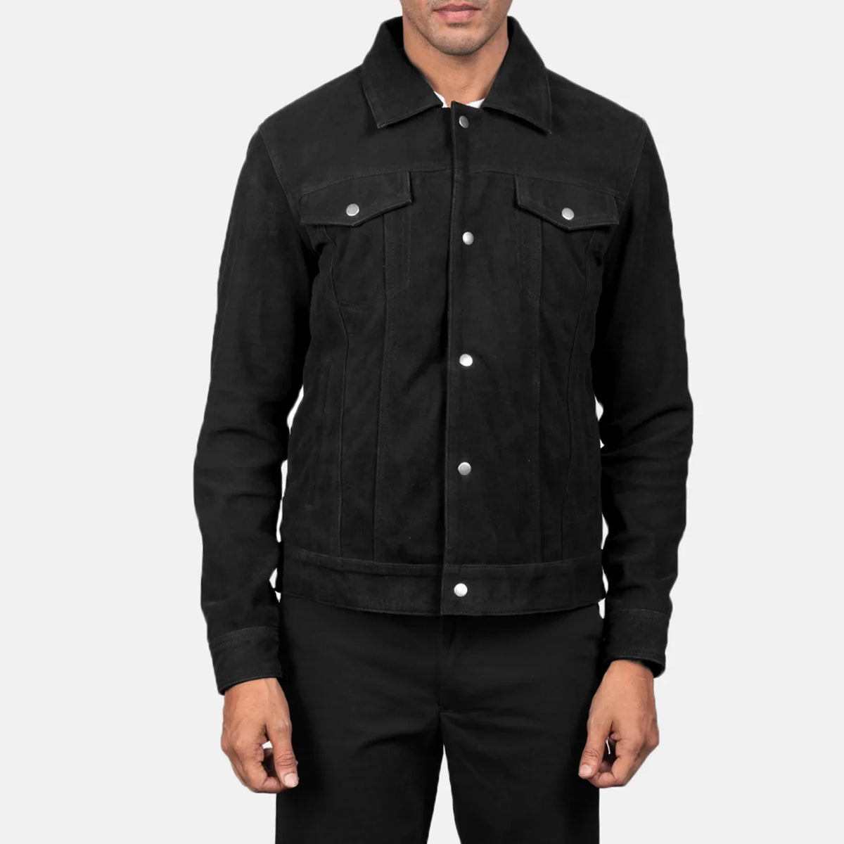 Detailansicht of Shirt &amp; Snap Button Hardware on Men's Stallon Black Suede Jacket