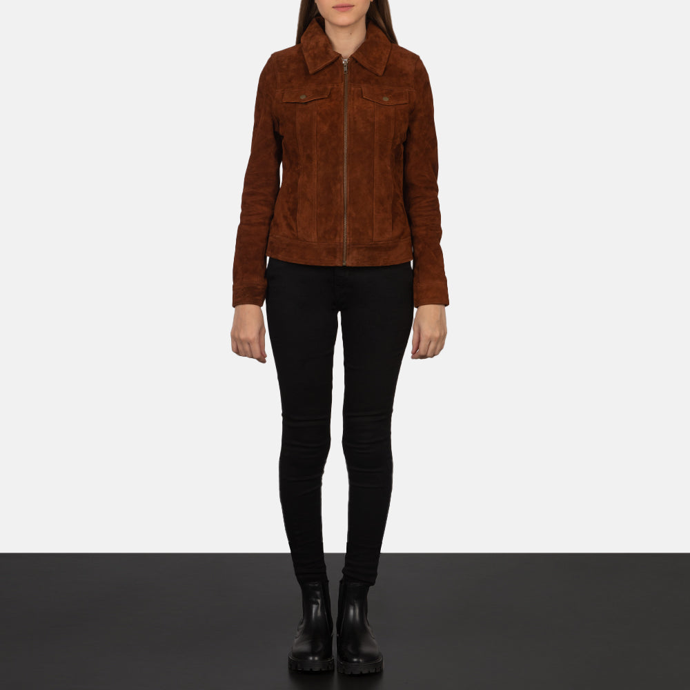 
Detailansicht von Kragen & Reißverschluss an Suzy Brown Suede Trucker Jacket