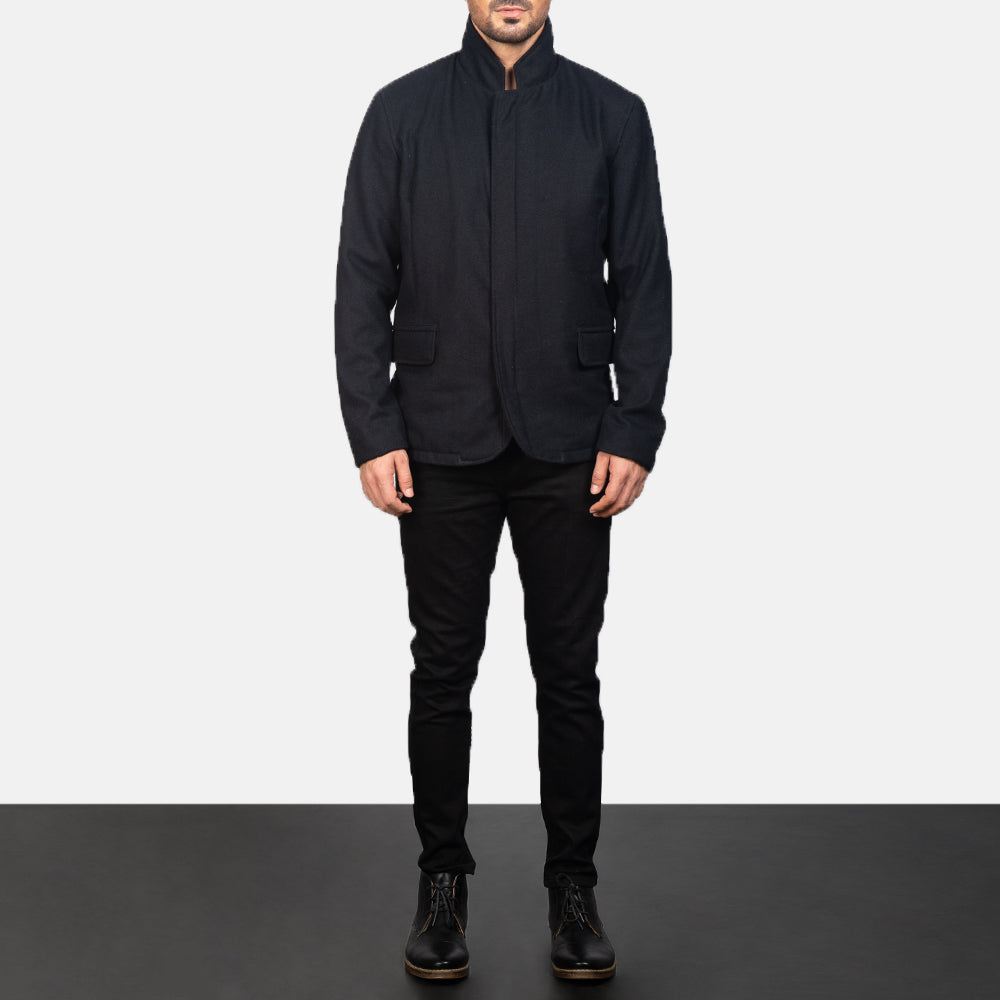 Men's Thomas Schwarz Wool Lederjacke für Herren - Seitenansicht mit ergonomischem Ärmelschnitt