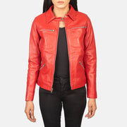 
Tomachi Red Leather Jacket in Red Sheep Skin Leather - Vorderansicht & maßgeschneiderte Silhouette | Online Kaufen