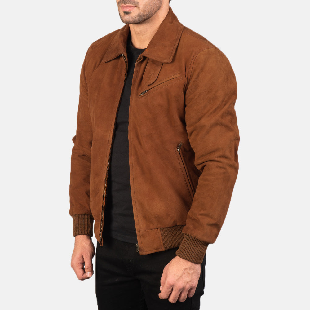 
Brown Goatskin suede Jacket - Rückansicht mit passgenauen Schultern & sauberem Saum