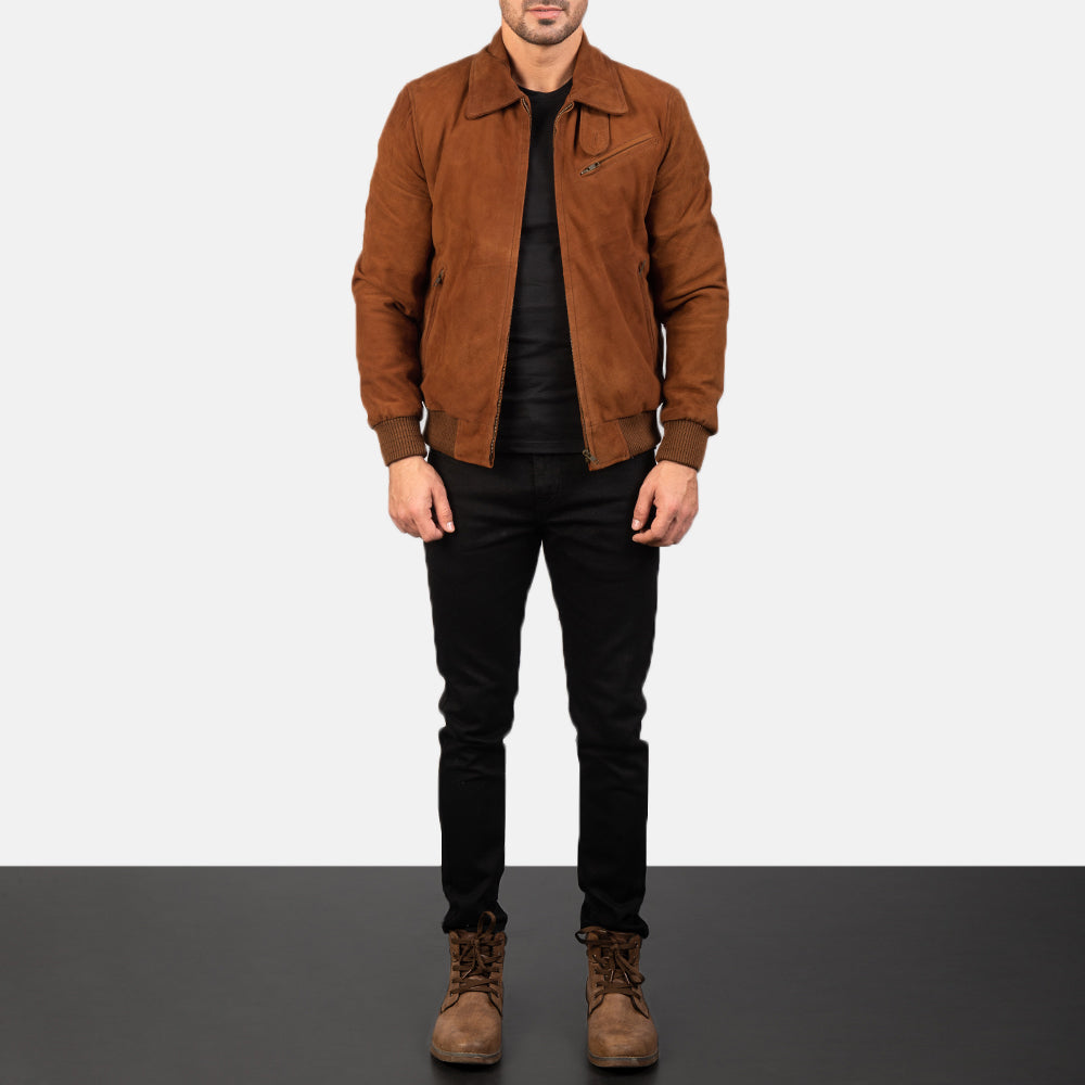 
Tomchi Hellbraun Suede Lederjacke für Herren - Seitenansicht mit ergonomischem Ärmelschnitt & sportlicher Passform