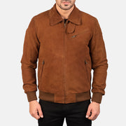 
Detailansicht von Kragen & Reißverschluss an Tomchi Hellbraun Suede Lederjacke für Herren