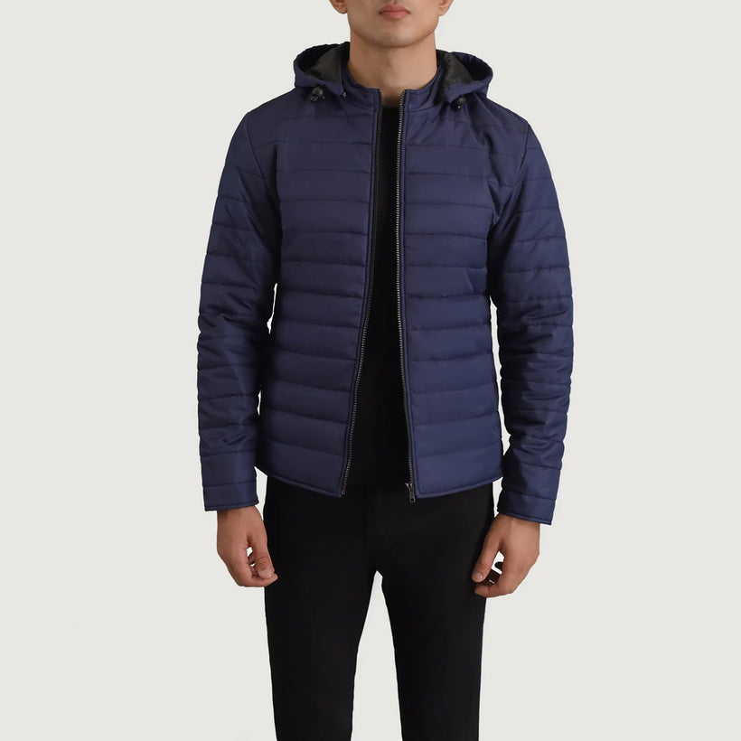 Tyler Blau Hooded Puffer Lederjacke für Herren