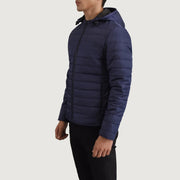 
Blue Full-Grain Leather Hooded Jacket - Rückansicht mit passgenauen Schultern & sauberem Saum
