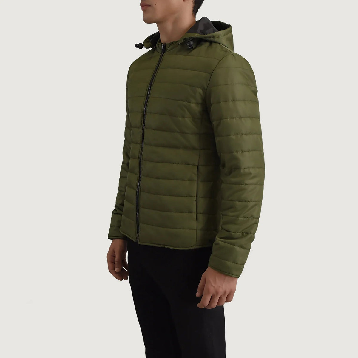 Green Full-Grain Leather Hooded Jacket - Rückansicht mit passgenauen Schultern &amp; sauberem Saum
