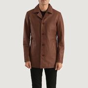 
Urban Slate Braun Ledermantel für Herren in Brown Cowhide Leather - Vorderansicht & maßgeschneiderte Silhouette | Online Kaufen