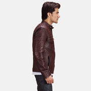 
Maroon Sheepskin Leather Biker Jacket - Rückansicht mit passgenauen Schultern & sauberem Saum