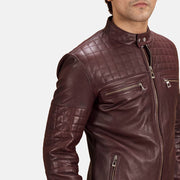 
Urbane Gesteppt Kastanienbraun Leder-Bikerjacke für Herren - Seitenansicht mit ergonomischem Ärmelschnitt & sportlicher Passform