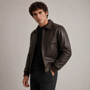 
Dark Brown Authentic Sheepskin &Amp; Shearling Bomber Jacket - Rückansicht mit passgenauen Schultern & sauberem Saum