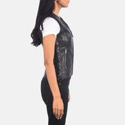 Black Goatskin Leather Biker Jacket - Rückansicht mit passgenauen Schultern &amp; sauberem Saum