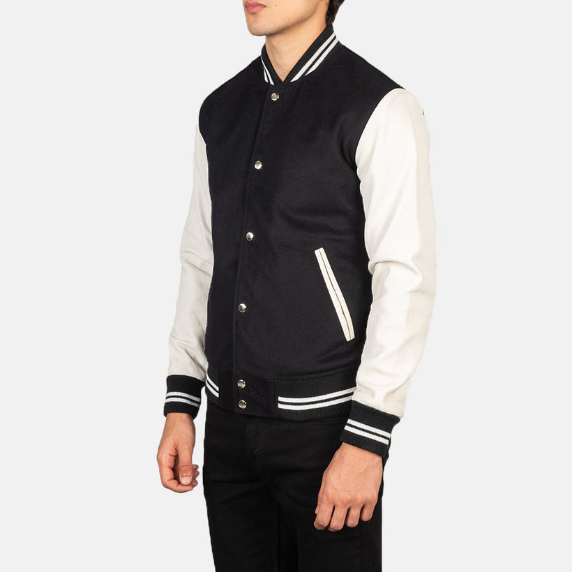 Vaxton Schwarz & Weiß Hybrid Varsity Lederjacke für Herren