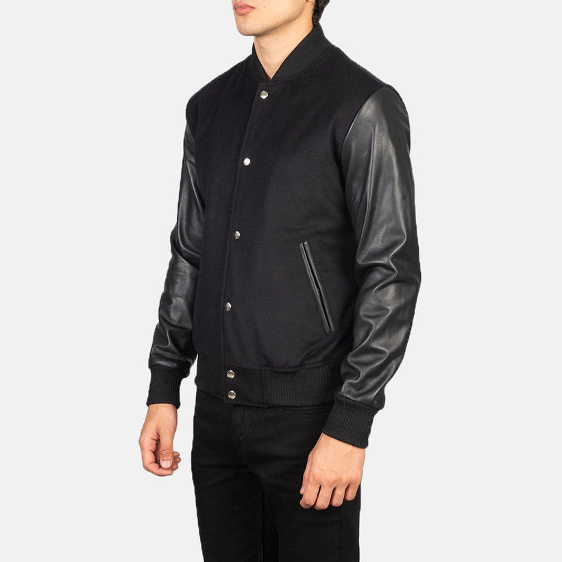 Vaxton Schwarz Hybrid Varsity Lederjacke für Herren