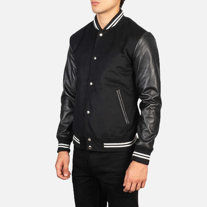 Vaxton Schwarz Striped Hybrid Varsity Lederjacke für Herren