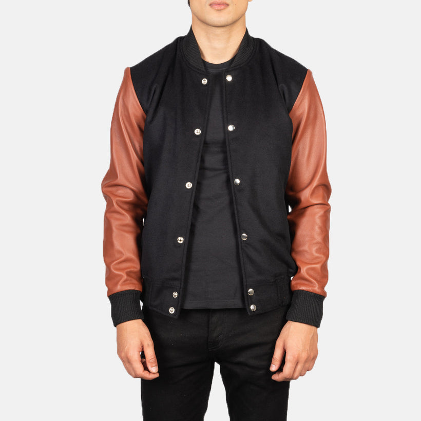 Vaxton Braun & Schwarz Hybrid Varsity Lederjacke für Herren