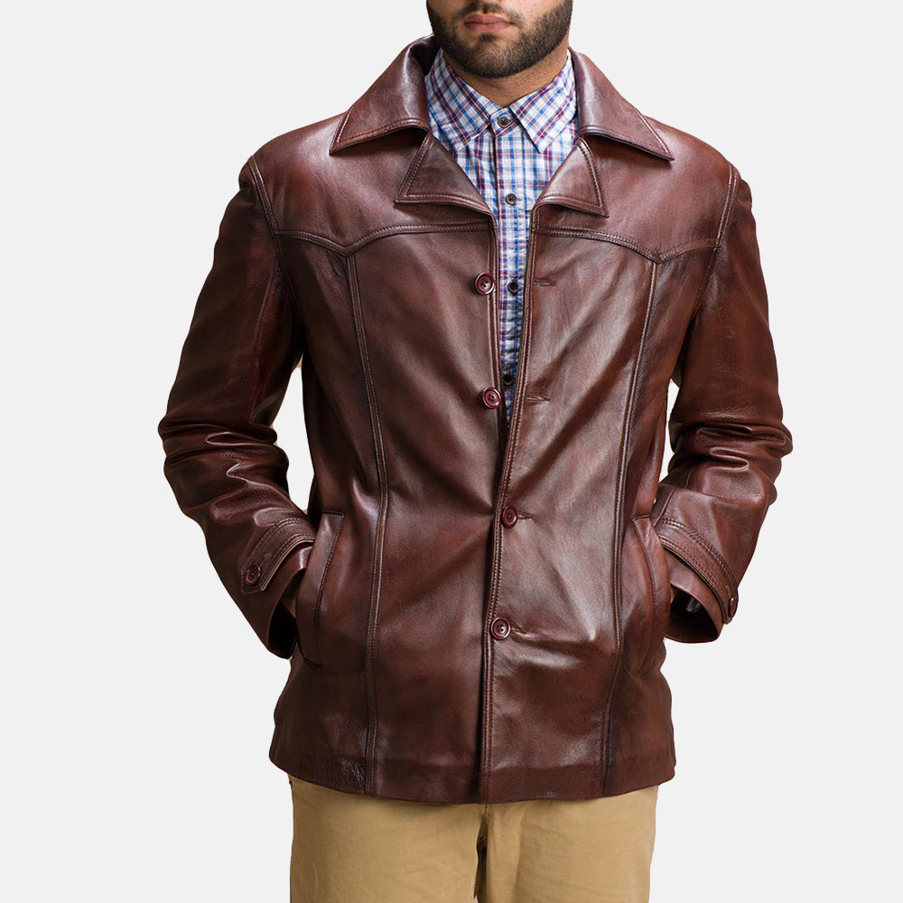 
Brown Sheepskin leather Coat - Rückansicht mit passgenauen Schultern & sauberem Saum