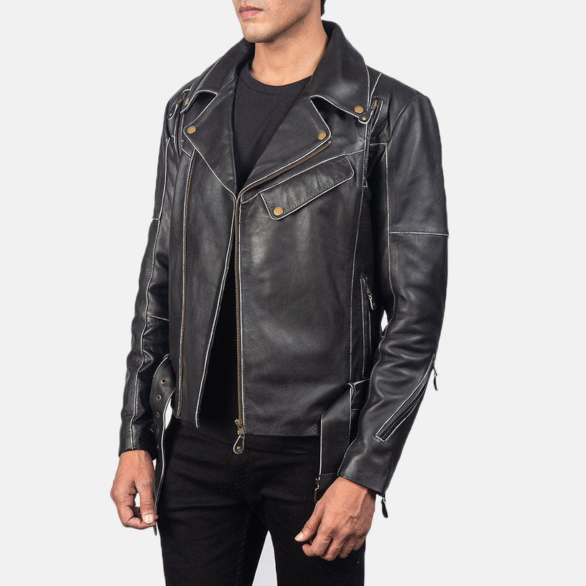 Vincent Schwarz Leder-Bikerjacke für Herren