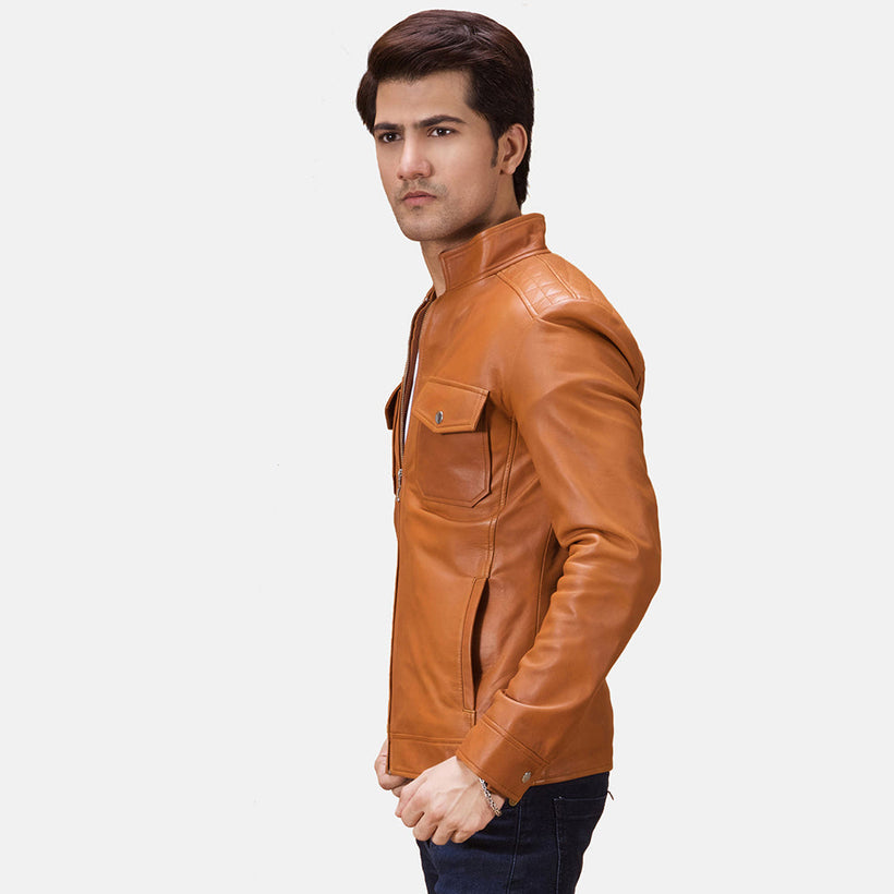 Voltex Hellbraun Leder-Bikerjacke für Herren