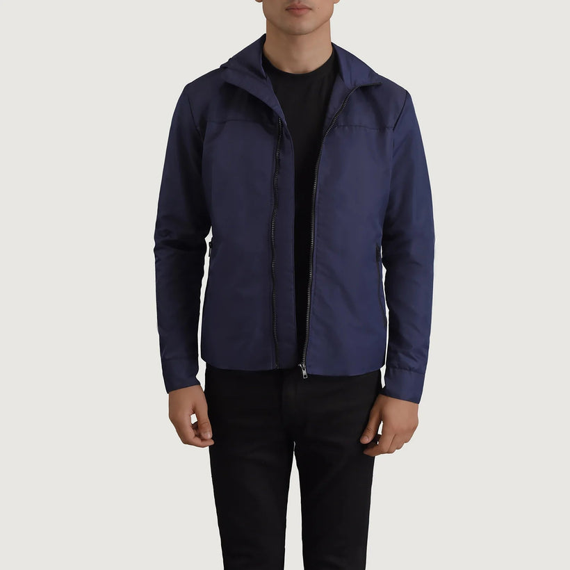 Wesley Blau Hooded Windbreaker Lederjacke für Herren