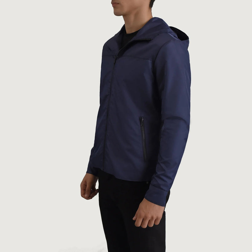 Wesley Blau Hooded Windbreaker Lederjacke für Herren