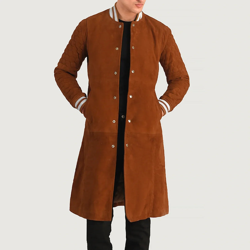 Wilde Braun Suede Varsity Ledermantel für Herren