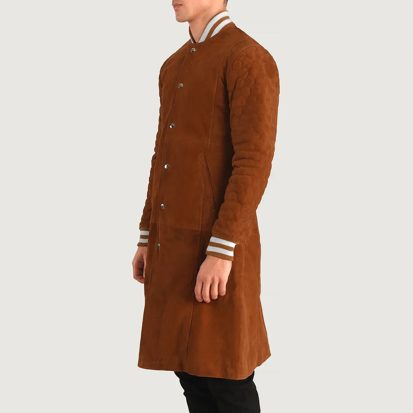 Wilde Braun Suede Varsity Ledermantel für Herren