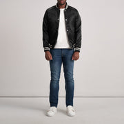 Detailansicht of Varsity &amp; Button Hardware on Xander Black Varsity Jacket
