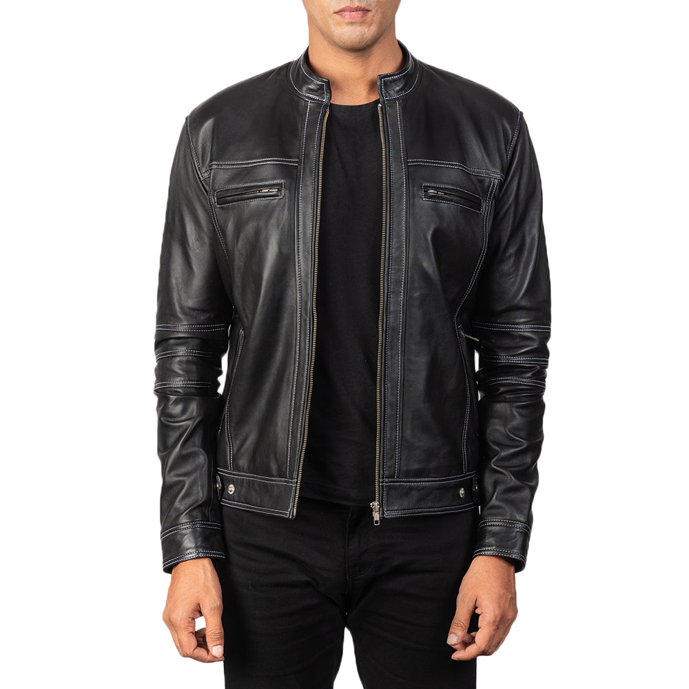 
Youngster Distressed Black Leather Jacket in Black Goatskin Snuffed - Vorderansicht & maßgeschneiderte Silhouette | Online Kaufen