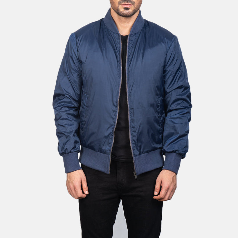 Zack Blau Leder-Bomberjacke für Herren