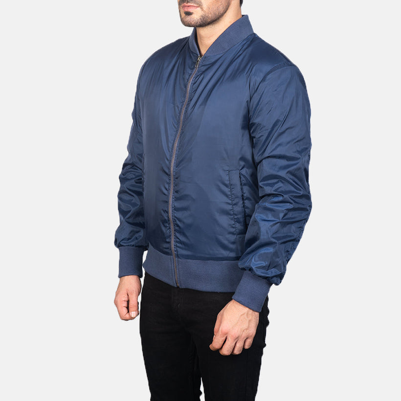 Zack Blau Leder-Bomberjacke für Herren