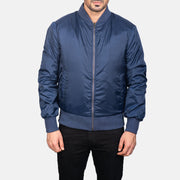 Detailansicht of Varsity &amp; Zipper Hardware on Men's Zack Blue Bomber Jacket