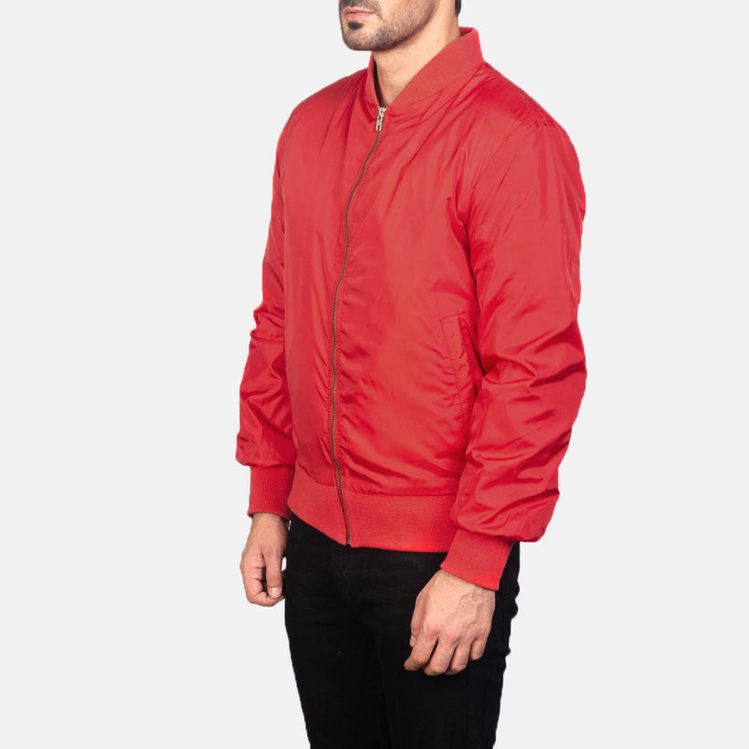 Zack Rot Leder-Bomberjacke für Herren