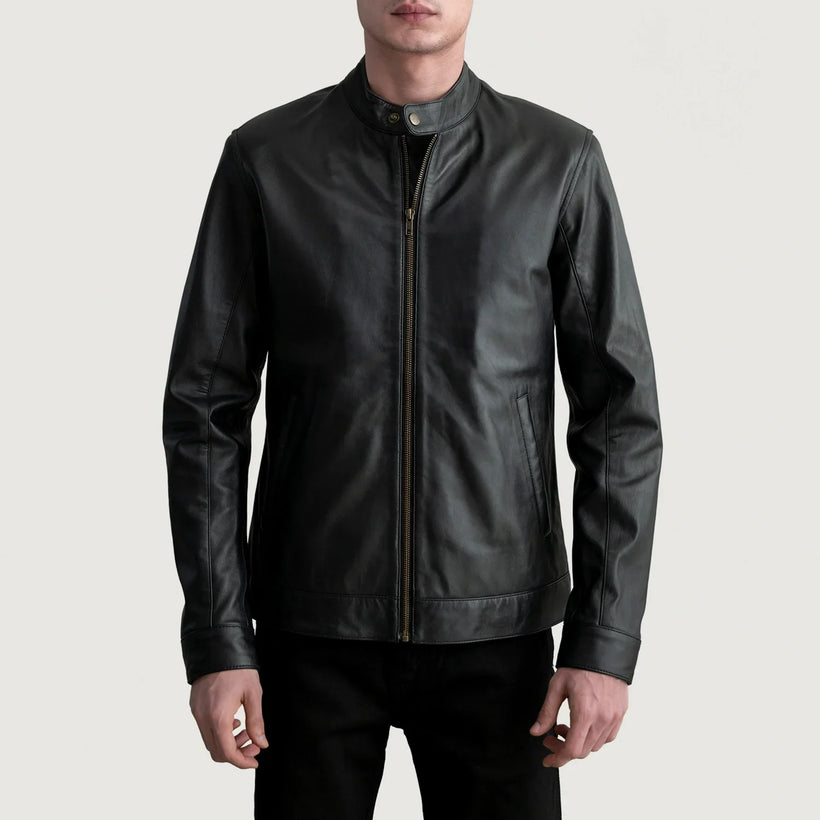 Zen Schwarz Leder-Bikerjacke für Herren
