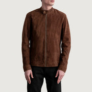Zen Braun Suede Leder-Bikerjacke für Herren - Seitenansicht mit ergonomischem Ärmelschnitt